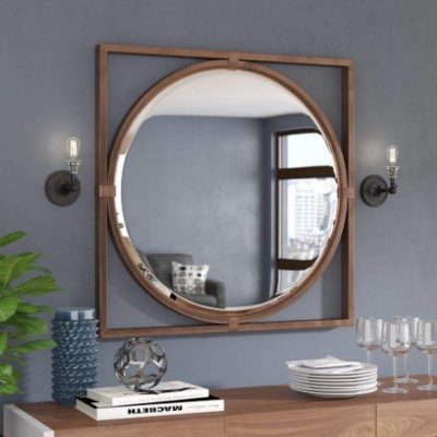 Wood Frame Round & Square Wall Mirror