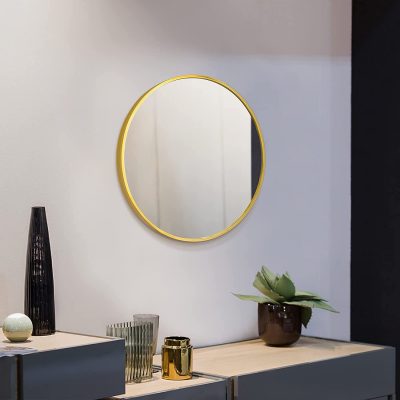 Gold Wood Round Wall Mirror 18” x 18”